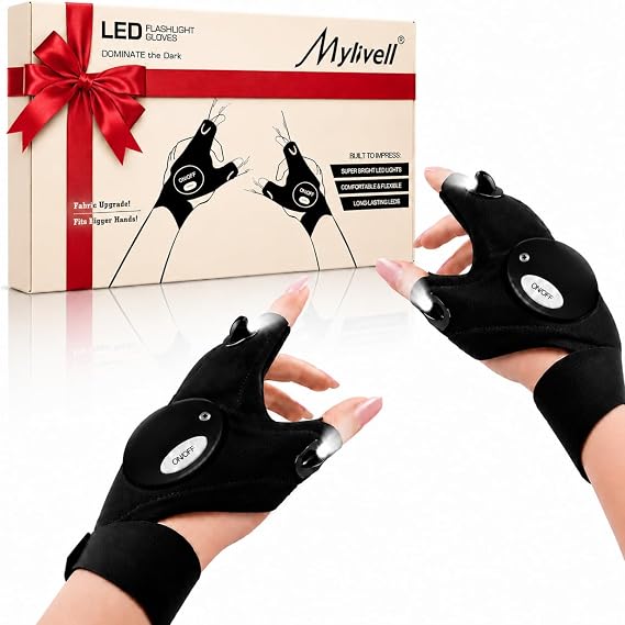 Mylivell LED Flashlight Gloves for Men Hands Free Finger Light Gloves for Night Fishing, Camping, Hiking, Cycling, Repair Work & DIY | Gadgets for Men, Cool Gadgets, Outdoor Work, Car Repair