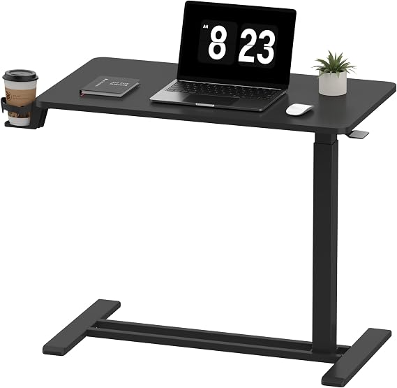 FLEXISPOT 32''Adjustable C Table Gas Spring Mobile Side End Table | Adjustable C table with Wheels, Bedside table for sofa and couch. Laptop Rolling Cart TV Tray, 31.5" W x 17.7" D,Black