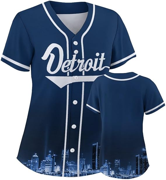 Women Baseball Jersey City Night Skyline Apparel Button Down Shirts Sports Uniform Fans Gift for Adult Girls S-2XL