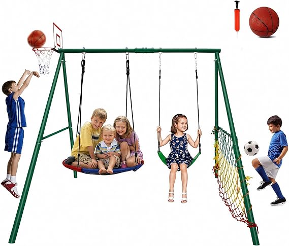 CYFIE 440lbs Kids Swing Set for Backyard, 2 Seat Saucer & Belt Swing