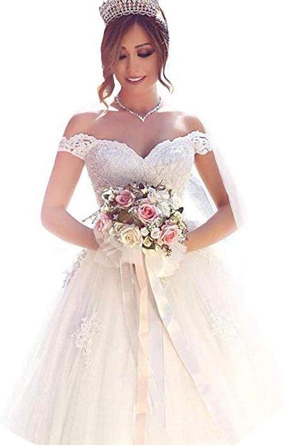 Princess Women's Off Shoulder Lace Wedding Dresses for Bride 2020 Wedding Gowns Court Train Bridal Gowns Ivory 10