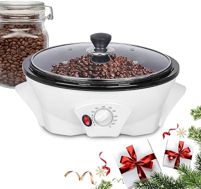 Electric Coffee Bean Roasting Machine Roaster Baker, w 4 ventilation holes & Non-stick Pan, Adjustable Temperature Coffee Bean Roaster MachineWhite,110V 1.1lbs