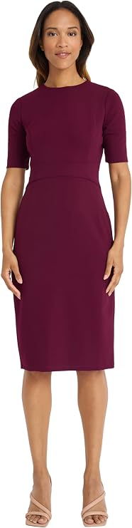 Donna Morgan Women's Curved Waist Seam Crepe Workwear Dress Career Office Desk to Dinner Event Occasion Guest of