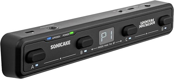 SONICAKE Pocket Control Wireless MIDI Foot Controller 4 Programmable | Footswitches Wired/Wireless MIDI Transmission, USB Host 12H Runtime for Live Performance & Studio,Black