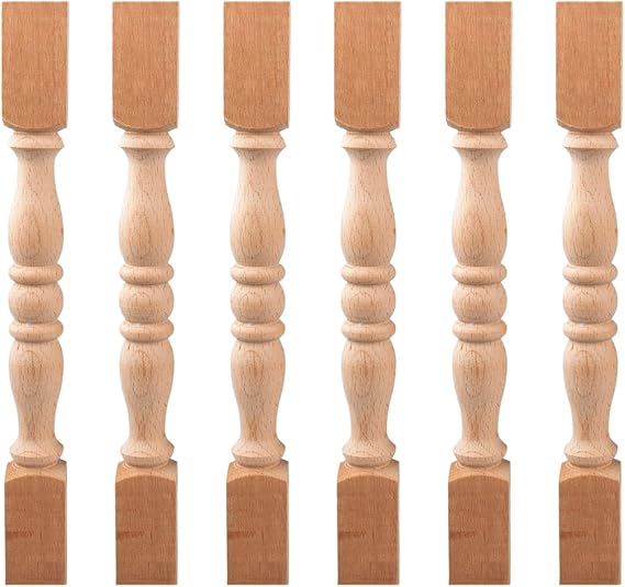 9 inch Solid Wood Carved Baluster Spindles, 6-Pack DIY Unfinished