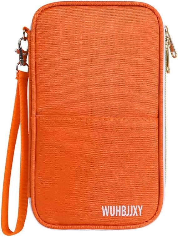 Multifunctional, Secure,Practical, RFID Family Passport Holder, Travel Wallet Travel Document Organizer, Three-Layer Design, Strong storage Function(Orange