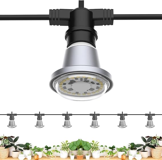 SANSI Hanging Grow Light String, 6 E27 Bulbs 12W, IP65 Waterproof, 22ft