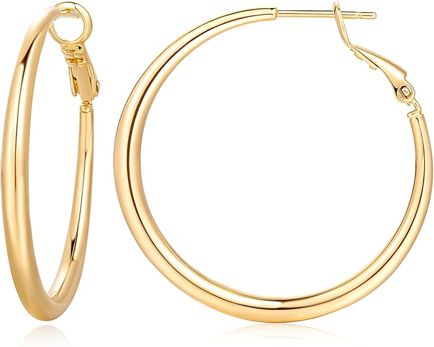 AMELINE 14K Gold Earrings for Women Gold hoop Earrings | 14K Gold Hoop Earrings for Women Small Gold Hoop Earrings for Women Thicker Hoops Earrings Well-polished Finish(30 mm*2.9 mm)
