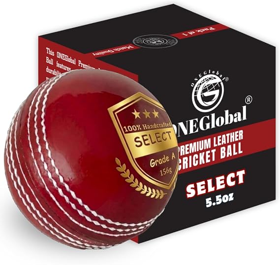 Select Leather Cricket Ball | 100% Handcrafted, 156g - 5.5oz, 4-Piece Construction | Ideal for T20, Net Practice, Training etc.