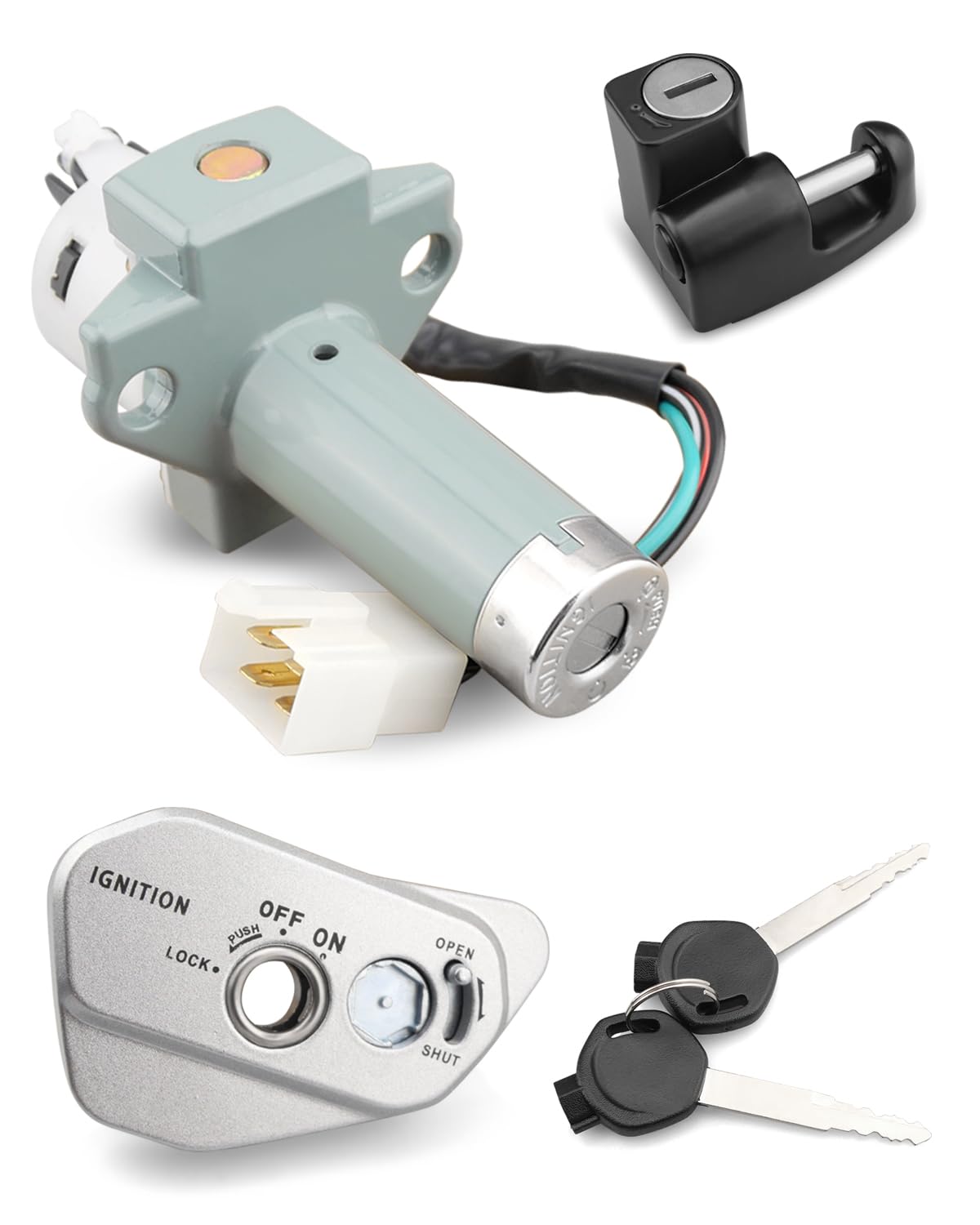 4 Pin Ignition Key Switch Fit for Tbr7  Hawk 250cc Motorcycle, Also Includes Helmet Lock1 Anti-Theft Lock1 Key2