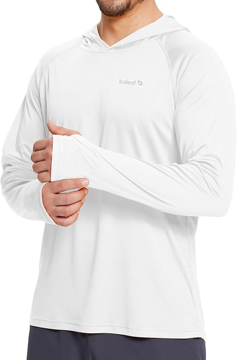 baleaf Mens Fishing Sun Shirts Long Sleeve Rash Guard Hoodies | Artic Cooling SPF UV Shirts for Swimming UPF 50 Qucik Dry Hoodie for Hiking Lightweight & Breathable with Thumb Holes & Hood