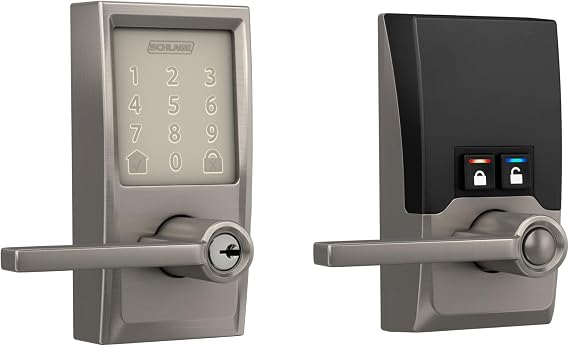 Schlage Encode Smart WiFi Lock, Lever Handle, Camelot Trim, Satin Nickel