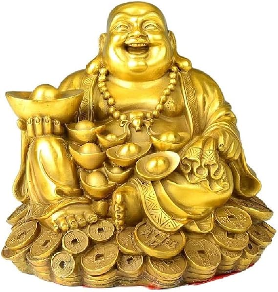 SMRTHMRT Feng Shui Decor Laughing Buddha Statue Maitreya Figurine Carrying Money Bag Happy Buddha for God Luck Brass Sculptures Home Decorations (Large)