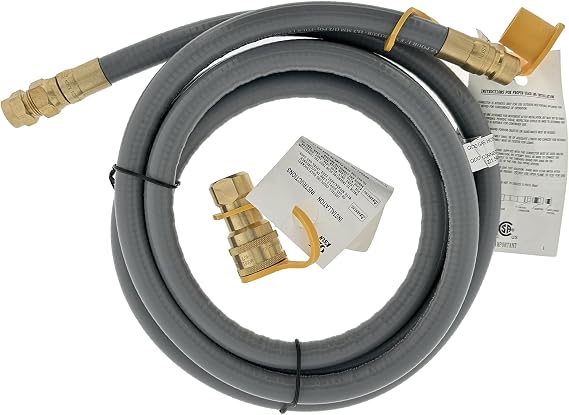 10 Feet 1/2"" ID Natural Gas Hose with Quick Connect Fitting, Natural Gas Line for Grill, Pizza Oven, Heater and More Low Pressure Appliance - CSA Certified, Gray