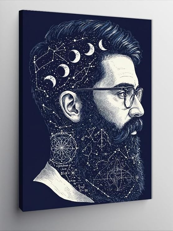 Kanvas Tablo Yıldızlarla Süslenmiş Sakallı Adam, 50 x 70