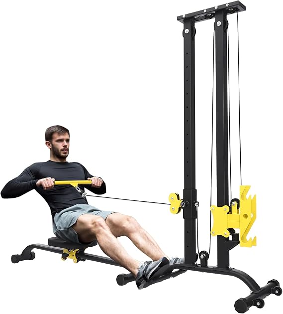 All-in-One Workout Machine, Small Multifunctional Fitness Rack Heavy Duty Strength Training Bench Press with LAT Pulldown&Cable Crossover System for Home Gym, 220.46Lb Capacity