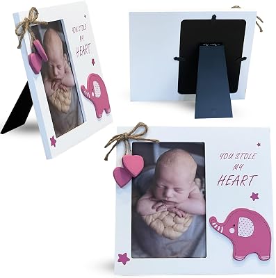 Baby Girl You Stole My Heart Wooden Newborn Picture Frame | Perfect for Baby Shower, Pregnancy Gift, Mom & Grandma Gifts | Fits 4 x 6 Pic Pink