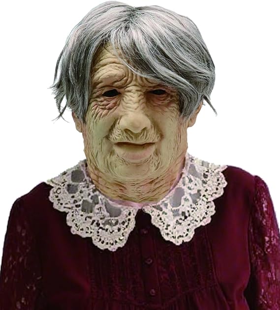 Realistic Human Mask - Latex Mask with Dense Wrinkles & Natural Hairstyle for Halloween Costume