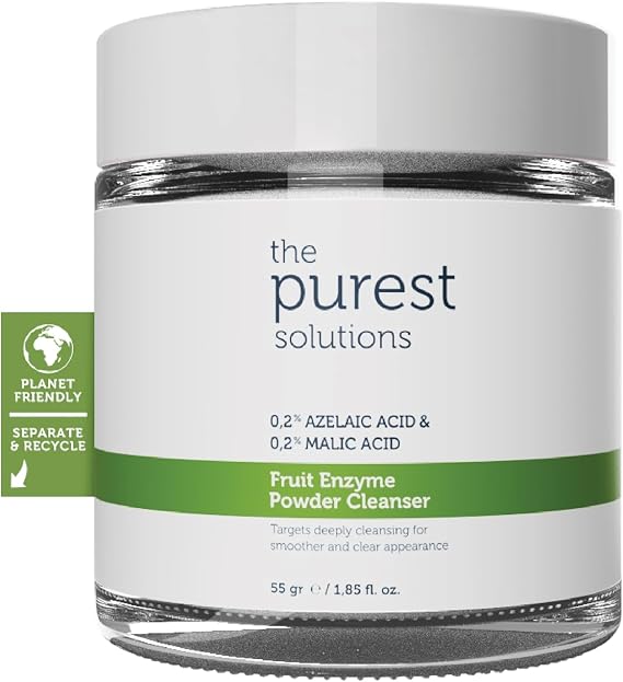 The Purest Solutions, Arındırıcı ve Canlandırıcı Tüm ciltler için Meyve Asitleri İçeren Toz Temizleyici 55 Gr (%0,2 Azelaik Asit & Malik Asit)