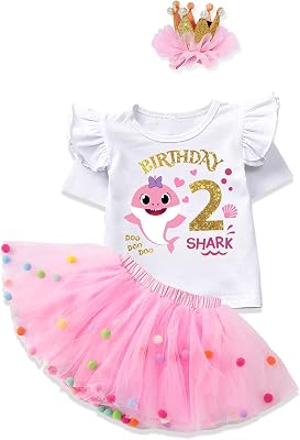 Birthday Baby Shark Clothes Toddler Girl Clothes Ruffled Baby Shark Shirt Tutu Dress 2T Girl Clothes