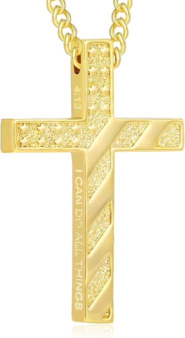 REDSUN Cross Necklace for Men 14K Gold Plated Cross Pendant Necklace
