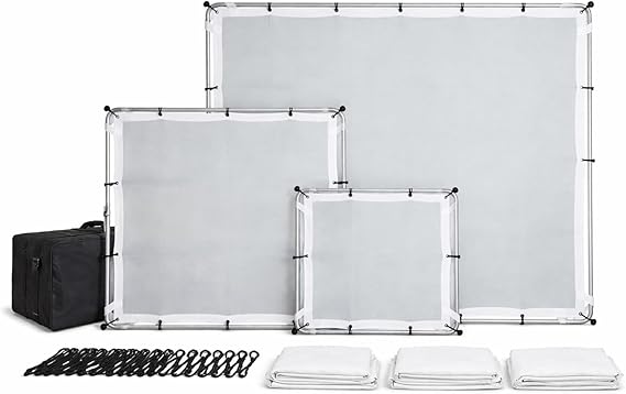 Glide Gear BFS 100 Butterfly Scrim 4x4, 6x6, 8x8 Diffuser 3 Nylon Silks, Quick-Setup Frame, C-Stand Clamps Included