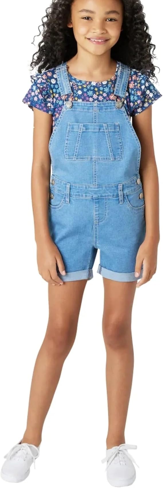 VIGOSS Girls' 2-Piece Shortall Set (L-12/14, Pebble, Denim, Large)