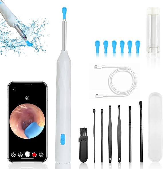Ear Wax Removal, Ear Wax Removal Tool Camera with 1440P, Ear Cleaner with Camera and 7 Pcs Ear Set, Earwax Removal Kit with 6 Led Lights for iPhone, IPad, Android Phones (White)