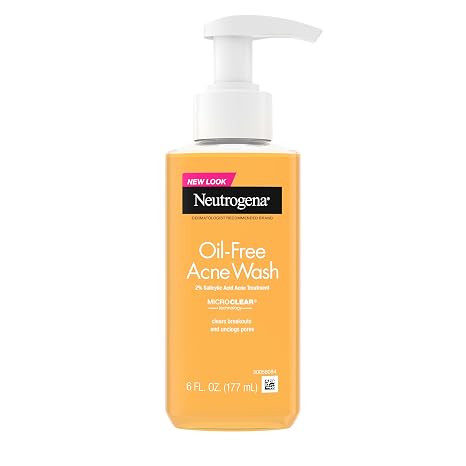 Neutrogena Oil Free Acne Face Wash, 6 fl. oz | 2% Salicylic Acid Cleanser, Noncomedogenic, Residue-Free Facial Cleanser, Suitable for Oily Skin, Easy-Pump Bottles