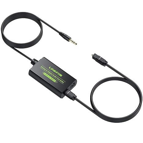 LiNKFOR 3.5mm to SPDIF Converter Analog to Digital Audio Adapter for Enhanced Sound Toslink Optical Output 3.5mm to Optical with Optical Cable for Amplifiers & Soundbars