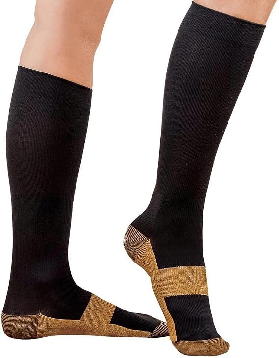 Compression Copper Socks (1 Pair) Over the Calf Below Knee Men Woman Swelling Relief Support Stockings