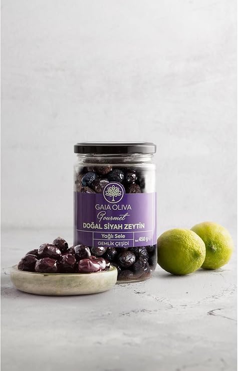 Natural Black Olive, Oil Saddle Gemlik Type, Net: 450 gr