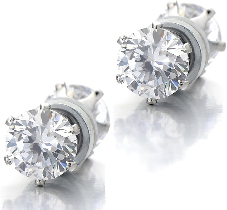 6MM Magnetic Cubic Zirconia Stud Earrings for Men Women, Non-Piercing Clip On Cheater Fake Ear Plugs