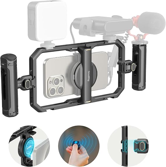 SmallRig Universal Quick Release Phone Cage Kit Basic - 4597 | Aluminum Video Rig with Wireless Control & Dual Handles, Phone Clip Included, for MagSafe, for iPhone 17/16/15, for Samsung