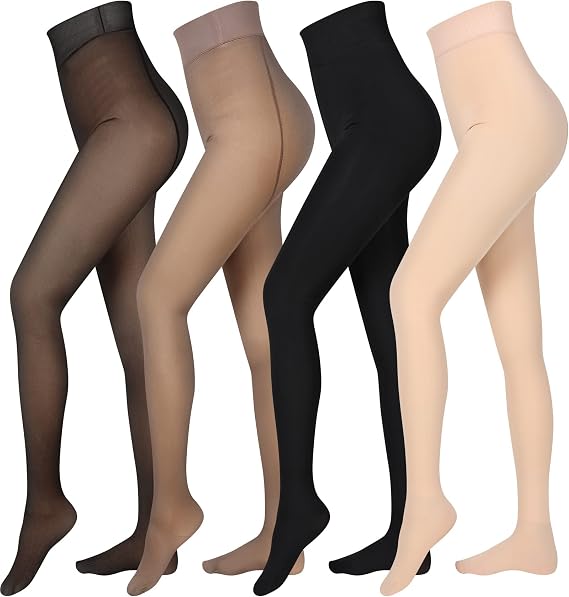 Foaincore 4 Pairs Fleece Lined Tights Women