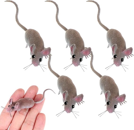 Yardwe 5 Pcs Fake Mouse Props, Detailed Fake Rat Figurines for Halloween Decorations, Haunted House Displays, Practical Jokes and Party Table Decor