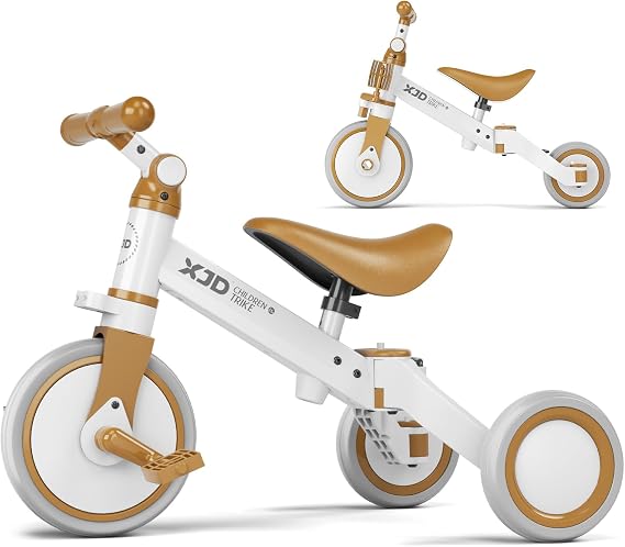 XJD 5 in 1 Toddler Bike, Tricycle for Toddlers 1-3 with Adjustable Seat Height, Removable Pedals, Ideal Balance Bike Birthday Gifts and Toys for Boys and Girls