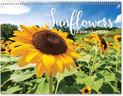 Current 2026 Sunflowers Wall Calendar, 12-Inch x 9-Inch Size Closed, 18-Inch Size Open, Large Bookstore-Quality, Spiral-Bound Hanging Monthly Wall Calendars for Kitchen & Office