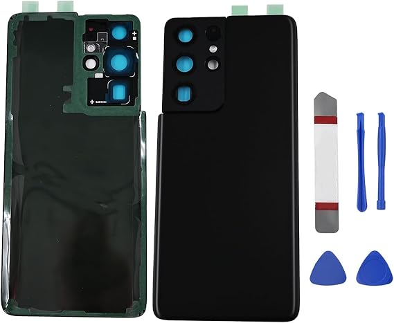 PCTC Galaxy S21 Ultra Back Glass Cover Replacement for Samsung Galaxy S21 Ultra 5G SM-G998U All Carriers Housing Door with Camera Glass Lens and Pre-Install Tapes + Tool Kits (Phantom Black)