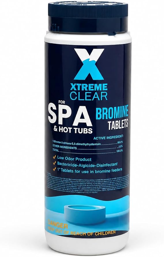 Xtremeclear Bromine Tablets for Spa & Hot Tub 1.5 lbs Bottle, 1-Inch Tablets, Low-Odor Sanitization, Restores Water Clarity, Slow-Dissolving, Long-Lasting for Clean Water (Pack of 1)