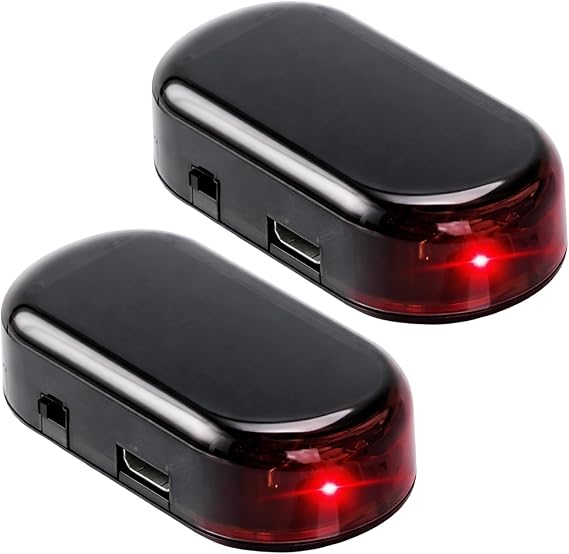 Set of 2 Dummy Car Alarm System Solar Flashing Lamp with LED Dummy Alarm System for Anti-Theft Device