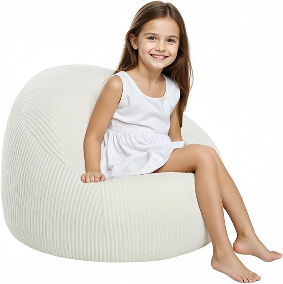 COMAX Bean Bag Chairs for Kids, Toddler BeanBag Sofa with Filler Bean Couch Stuffed for Boys and Girls, Lazy Floor Chair for Playroom, Nursery Room, Beige