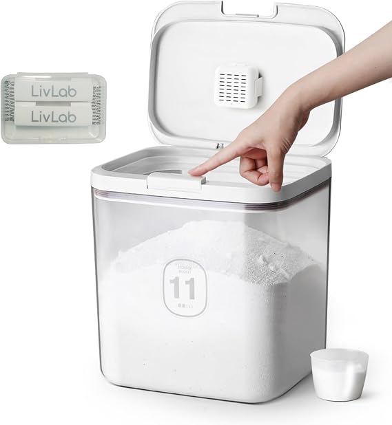 Laundry Detergent Dispenser 11L with Replacement,Clear PET Powder Container with Measuring Cup, pods Container 11L/25Lbs/400oz(540 Pods)