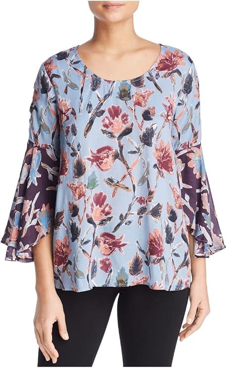 Feathers by Tolani Womens Tiana Lace Up Florla Blouse Blue M