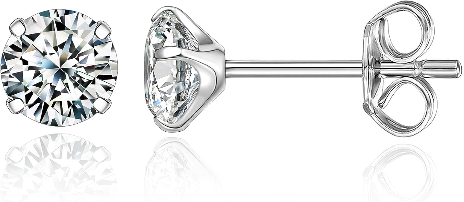 Limerencia G23 Pure Titanium Earrings F136 Implant Grade Titanium Studs 20G Hypoallergenic Round Cubic Zirconia/Princess-Cut/Square/Ball Earrings for Women Men Sensitive Ears