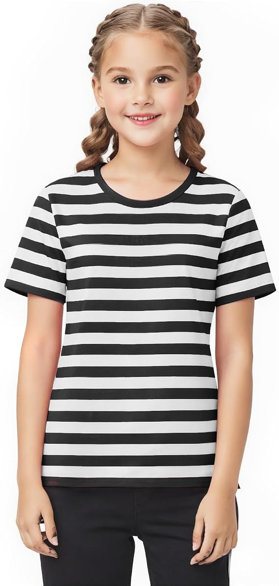 Kids Striped T-Shirt,Short Sleeve,Crew Neck,Boy Girls Summer Tee Top Halloween Costumes 3-12 Years
