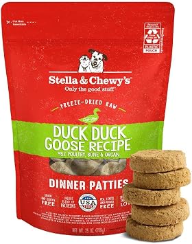 Stella & Chewys Freeze-Dried Raw Dinner Patties - Duck Duck Goose Recipe - High Protein Grain-Free Puppy & Dog Food - Perfect For Picky Eaters - 25 oz