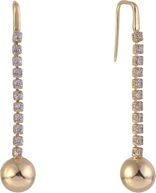 Daisy Fuentes Gold Tone Linear CZ Stone Earrings with Ball Drop