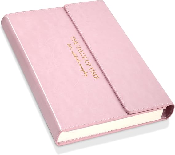 MINICAGIE Magnetic Journal for Women and Girls, A5 Leather Hardcover Journaling Notebook, 224 Pages 100 Gsm Thick Paper Lined Mood Tracker Journals for Writing, 5.7x8.3 In, Pink