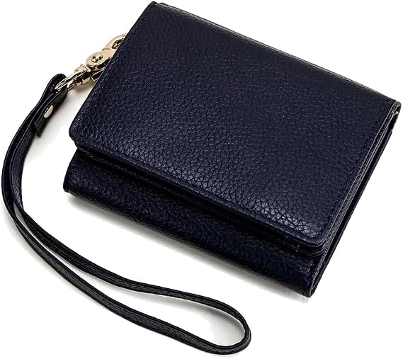 Ladies Wallet Genuine Leather Purse Small Wallet Women's Change Pouch Coin Bag with Detachable Wrist Strap Navy Blue, PP-UH002